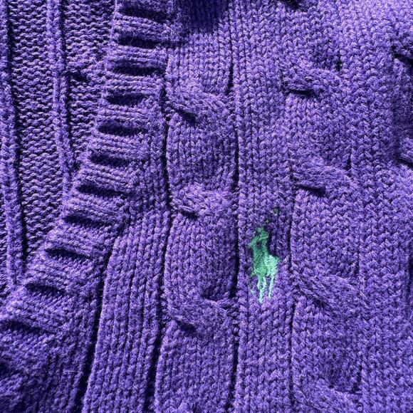 Ralph Lauren Sport Sweater Womens Large Purple Cable Knit V Neck Pullover Cotton - Picture 3 of 8